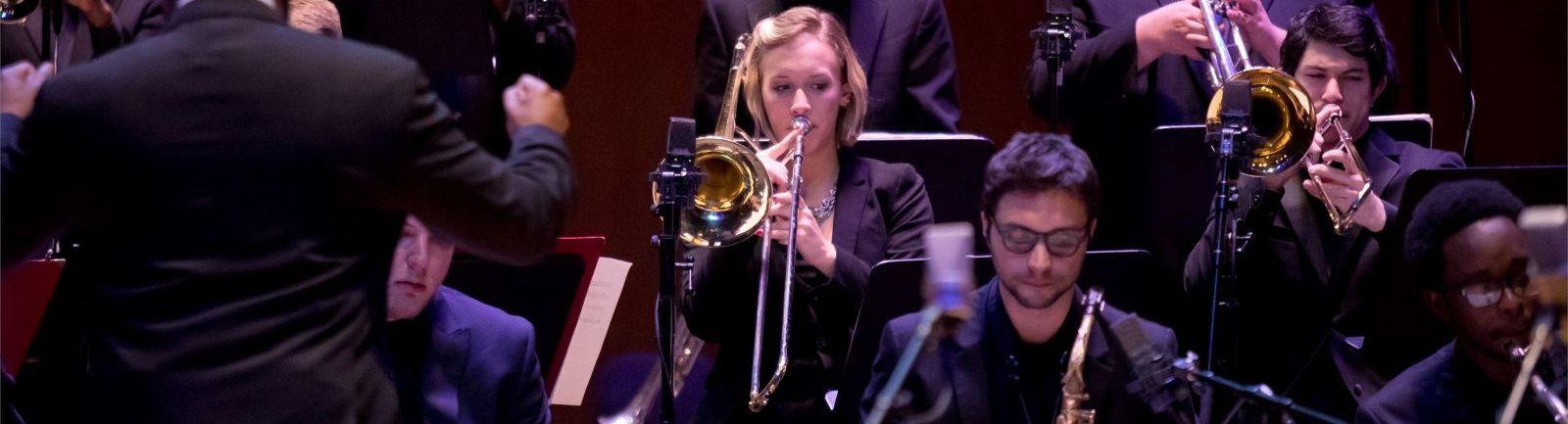 Temple Jazz students playing in a performance.